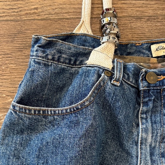 Upcycled Denim Tote Bag with White Straps using Eddie Bauer Jeans - Picture 4 of 10